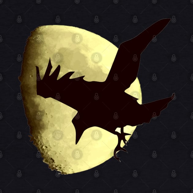 Nocturnal Crow Silhouetted Against A Harvest Moon Halloween Art by taiche